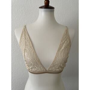 Anine Bing Bra Bralette Floral Lace Semi Sheer Lingerie Nude